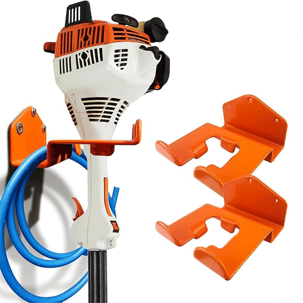Pack de 2 soportes de pared para desbrozadora, soporte de pared para herramientas de jardín, soporte de pared para desbrozadora, organizador de almacenamiento robusto para el garaje