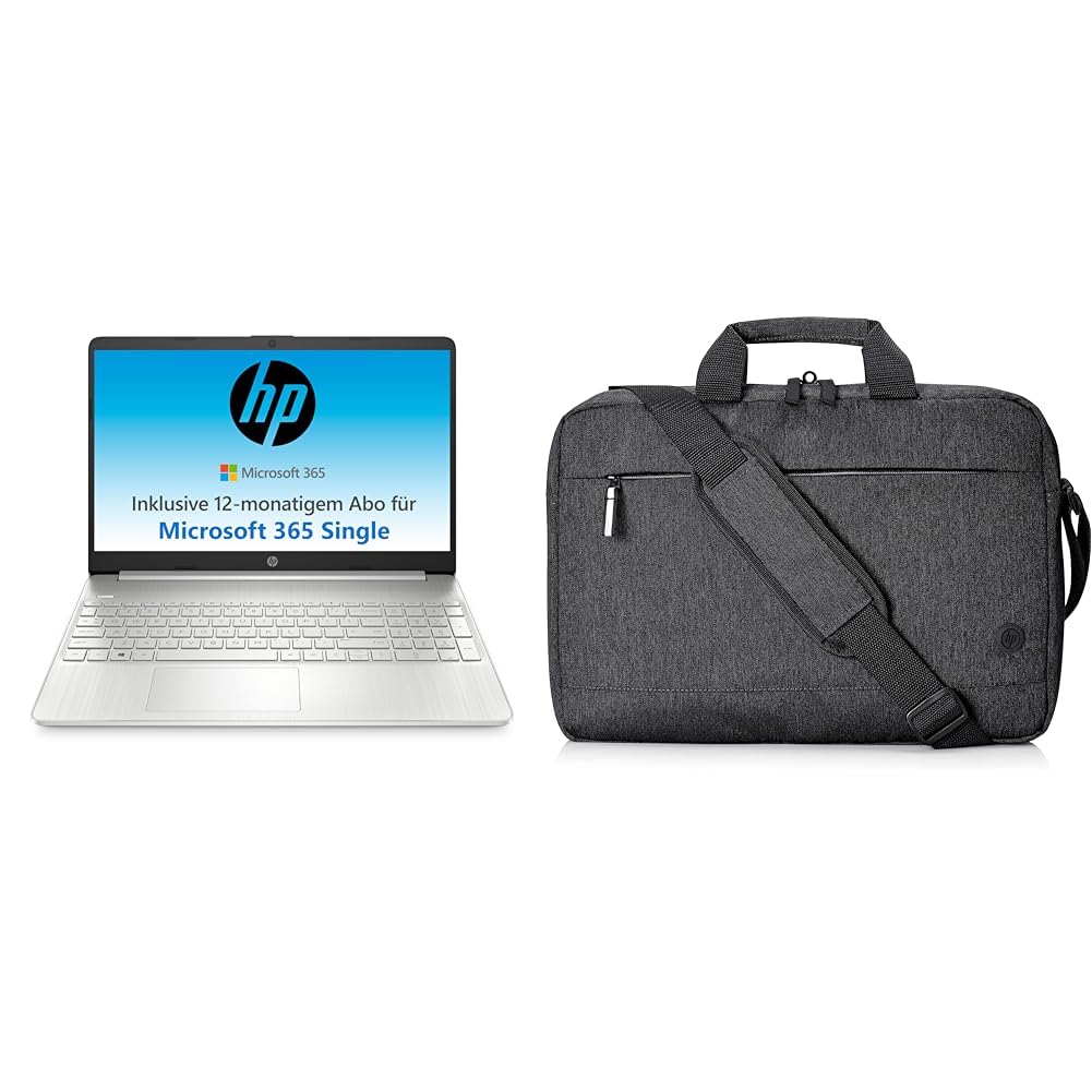 HP Laptop | 15,6" FHD Display | Intel Celeron N4500 | 4 GB DDR4 RAM | 128 GB SSD | Intel UHD Graphics | Windows 11 Home im S-Modus | QWERTZ Tastatur | Silber mit HP Prelude Pro Laptop-Tasche, Schwarz