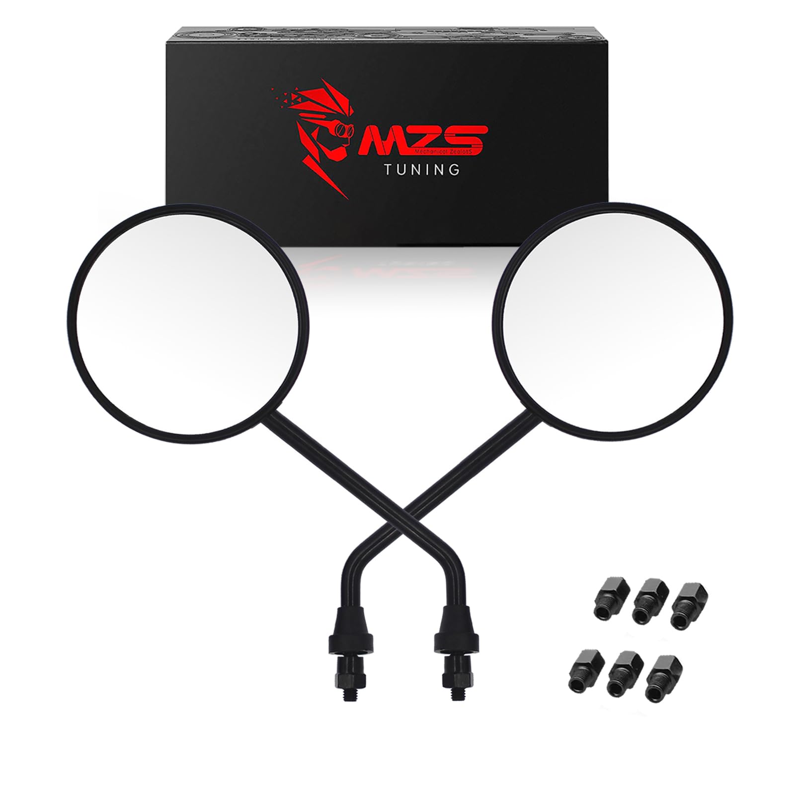 MZS Black 3.9" Round Motorcycle Rear View Mirrors with 8MM 10MM Bolt