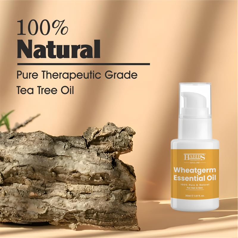 Image of Habibs Orgamatic Pure Wheatgerm Carrier Oil - 100% Natural, Cold-Pressed for Anti-Aging Skin & Hair Nourishment 30ML