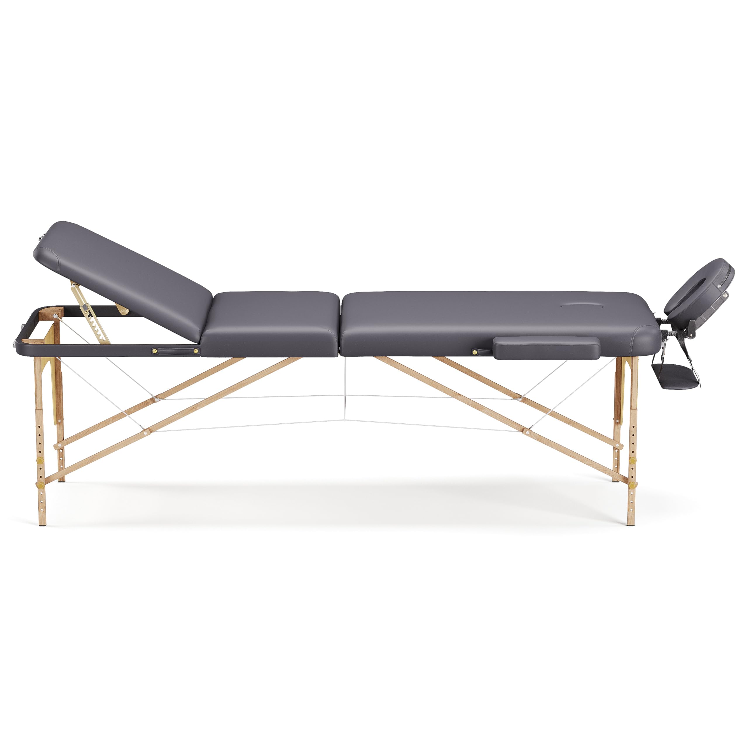Beltom® Lettino Massaggio 3 Zone in Legno Dimensione 195/225 X 70 CM + Sgabello Regolabile in Altezza + Borsa per LETTINI da Massaggi Portatile - Pannello Reiki - Angoli ARROTONDATI E RINFORZATI-Nero