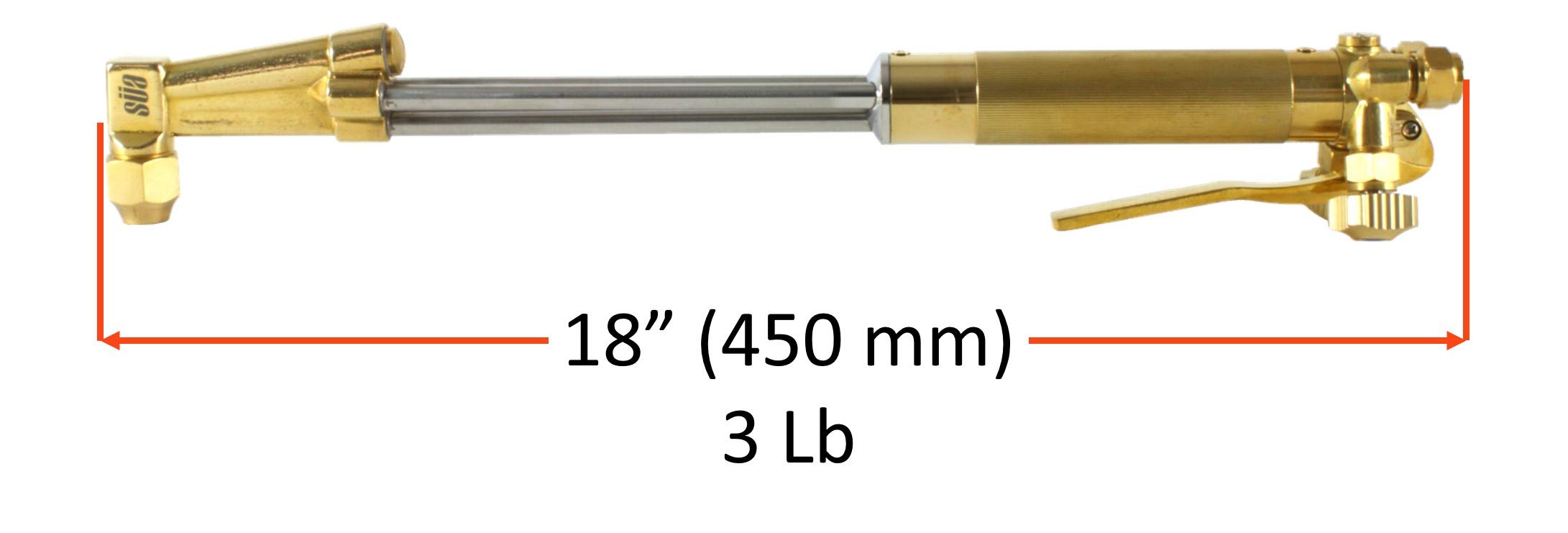 SÜA - 18 inches - Heavy Duty Oxyfuel Straight Cutting Torch - Propane - 90° Head + Tip + Arrestors