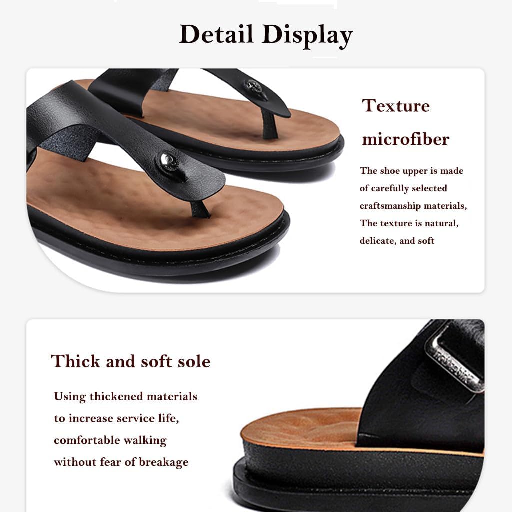 Chanclas De Verano De Cuero para Hombre, Zapatillas Casuales, Modernas, Sin Cordones, para Playa, con Hebilla De Metal Ajustable., Black, 45 EU
