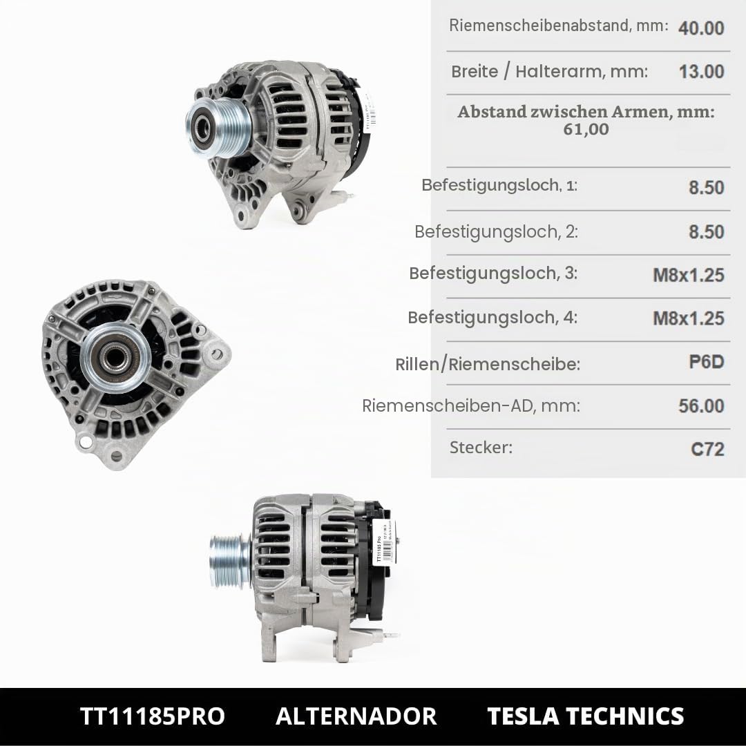 TT11185 PRO Lichtmaschine 12V, 90A. Kompatibel mit FORD, SKODA, AUDI, SEAT, VOLKSWAGEN. Ausgezeichnetes Preis-Leistungs-Verhältnis. Einfache Installation und Garantie.