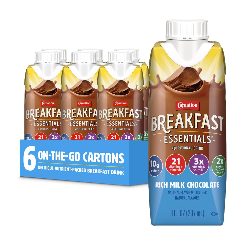 Carnation Breakfast Essentials Ready-to-Drink, Rich Milk Chocolate, 8 Ounce Bottle (Pack of 6) (Packaging May Vary)