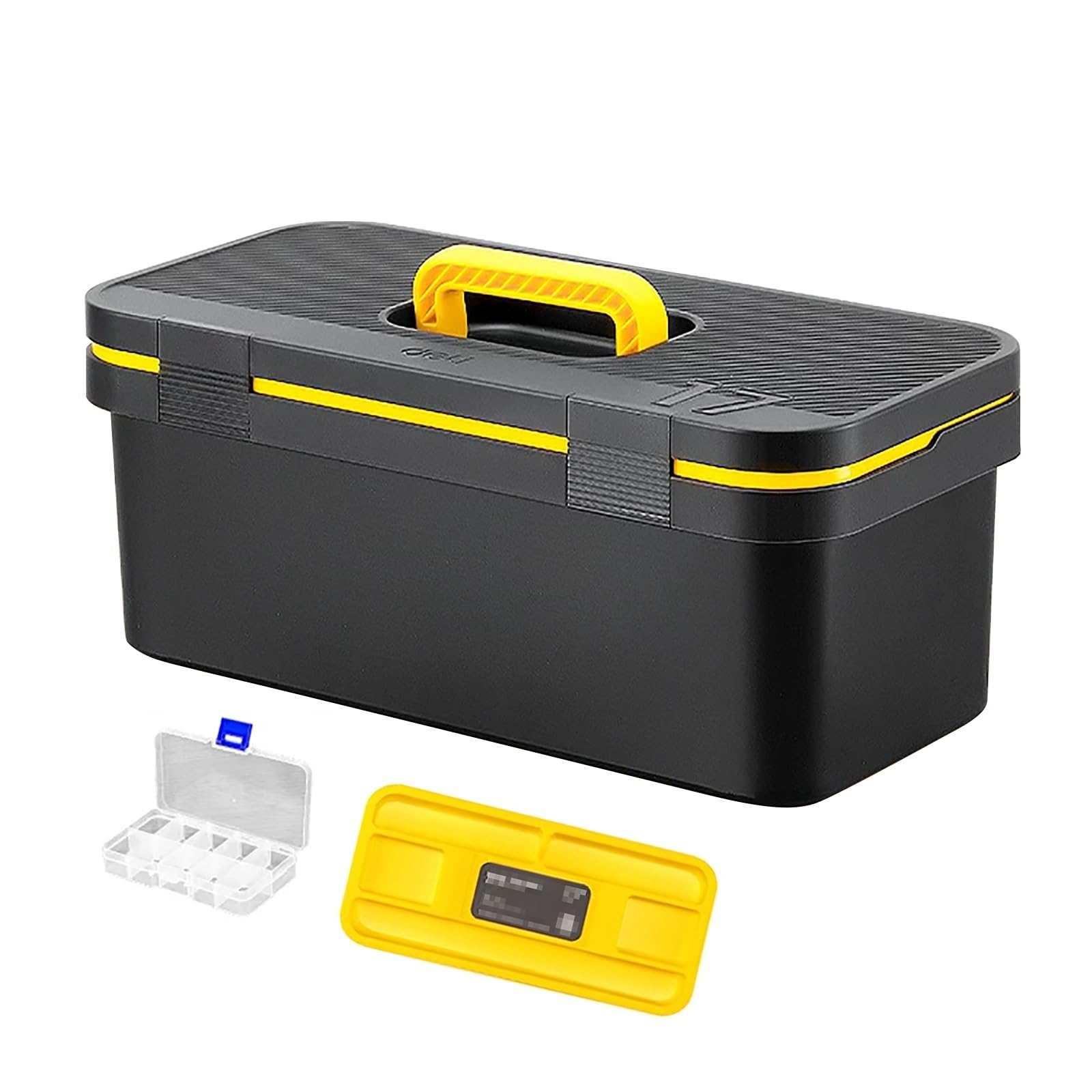 Dwupoziomowa Plastikowa Skrzynka na Narzędzia, Przenośny Organizer do Przechowywania Narzędzi, z Wyjmowaną Tacką, 3 Rozmiary, do Domu, Warsztatu(46x21x21cm/18.1x8.3x8.3in)