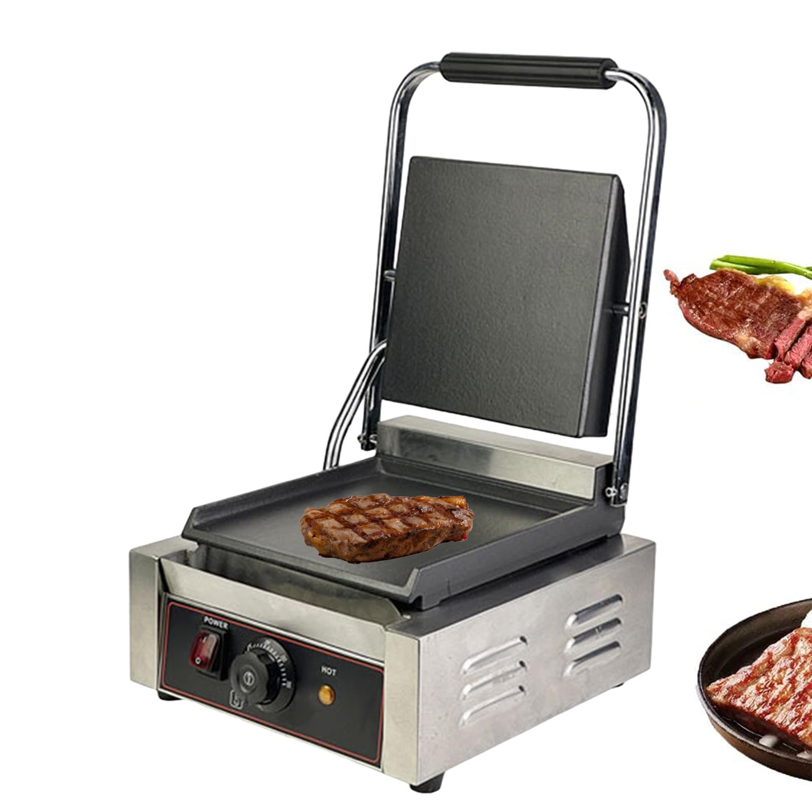 Pojedynczy elektryczny grill do kanapek, 50-300°C, regulowany opiekacz do kanapek i prasy do chleba, elektryczna płyta grillowa do grillowanego mięsa, burgerów, warzyw, stali nierdzewnej, Whol
