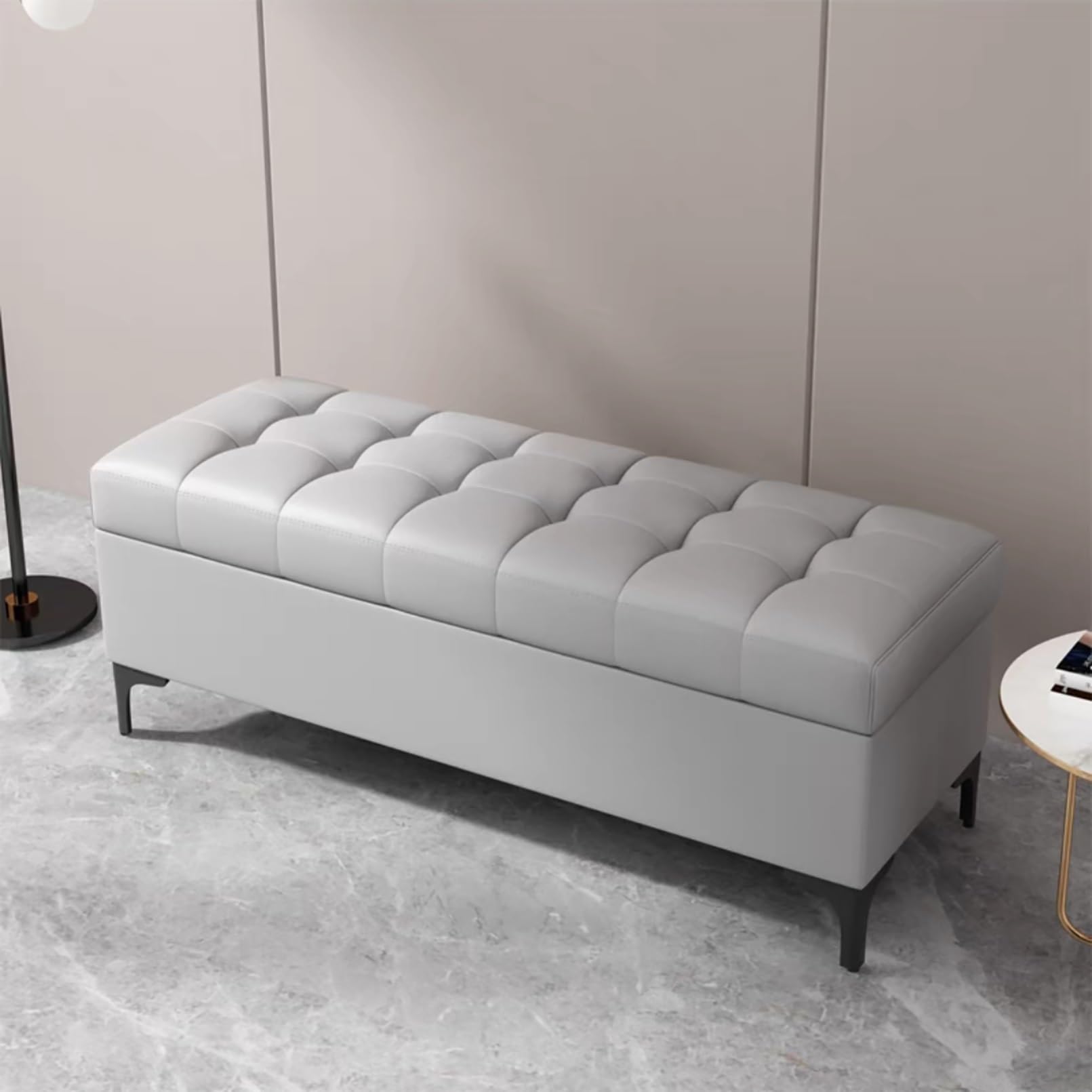 ZHANGshouf Light Gray Ottoman Storage Bench - Upholstered Rectangle End of Bed Seating & nizer for Bedroom Living Room Entryway - 130x40x43cm