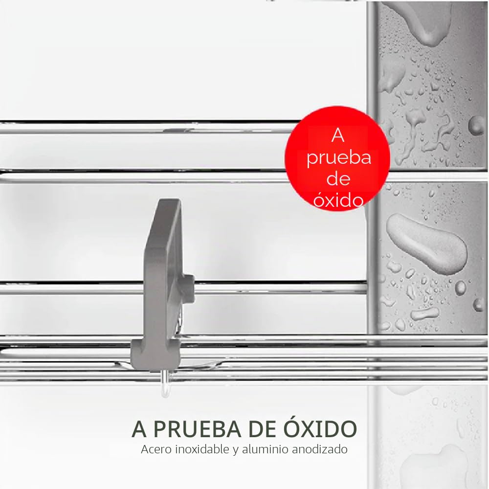 simplehuman BT1109DC - Organizador telescópico de ducha de tensión media, estante esquinero de almacenamiento, se extiende de 1,5 m a 2,4 m, fácil de instalar, sin taladrar, resistente al óxido,
