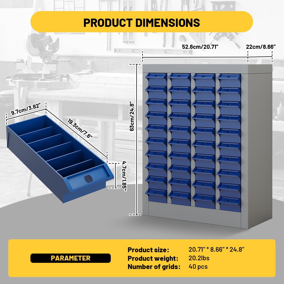 Estantería de metal 40 cajones para tornillos CStern, almacenamiento para taller, acero