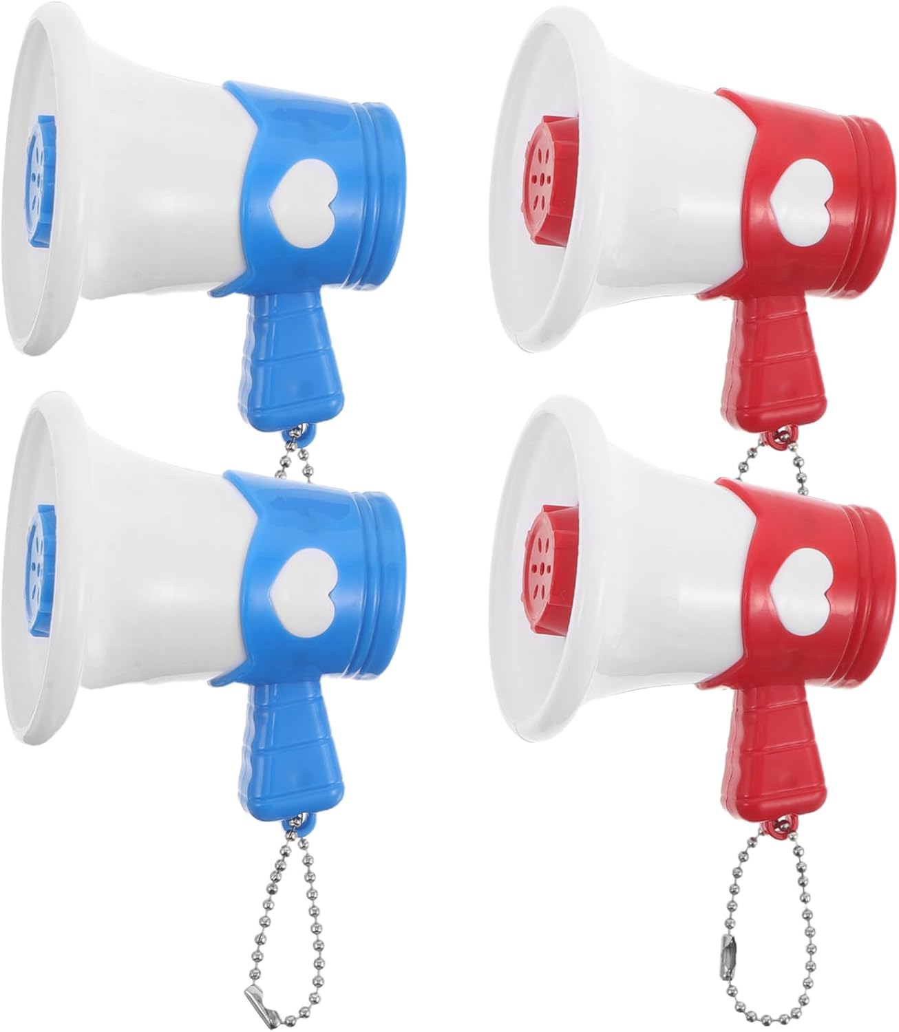 LOGOFUN 2PCS Mini Electric Megaphone Keychain Portable Handheld Speaker for Loud Cheering at Sports Events Party Supplies - Blue & Red