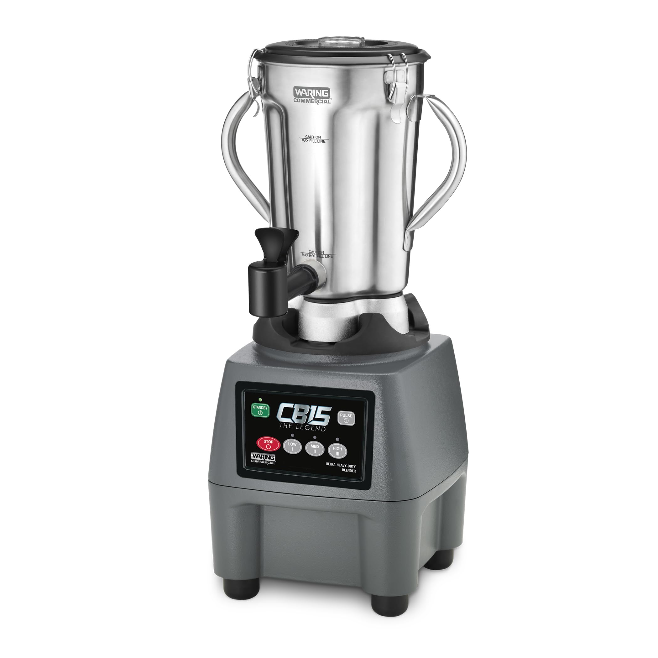 Waring 1-Gallon Blender, 3.75 HP, Stainless Steel Jar with Spigot & Handles, Commercial for Smoothies, Soups & Sauces – CB15SF