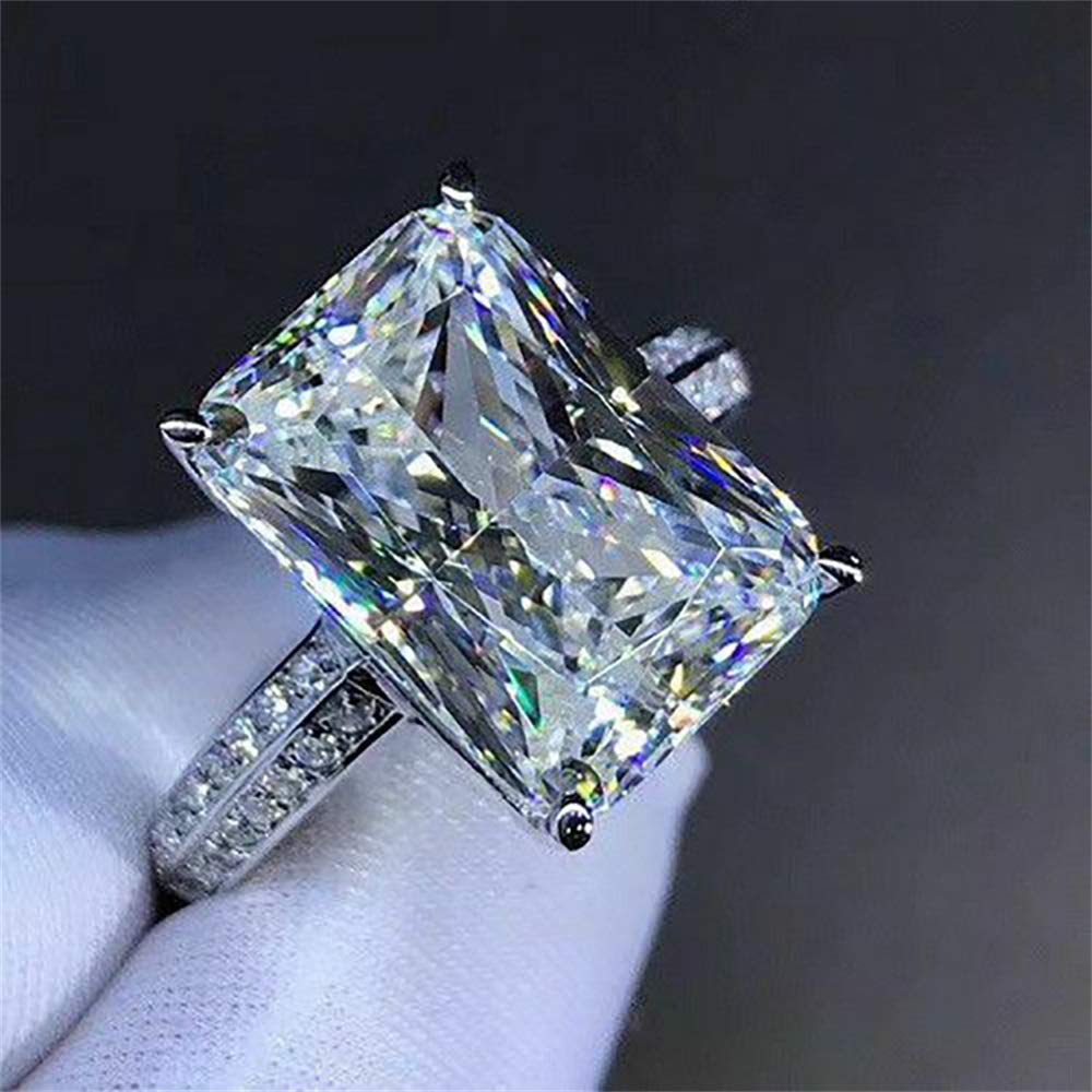 FZO Fashion zircon ring 925 sterling silver CZ ring princess cut square simulated 3 carat diamond ring shiny full diamond two row dazzling engagement wedding ring promise ring for women (9)