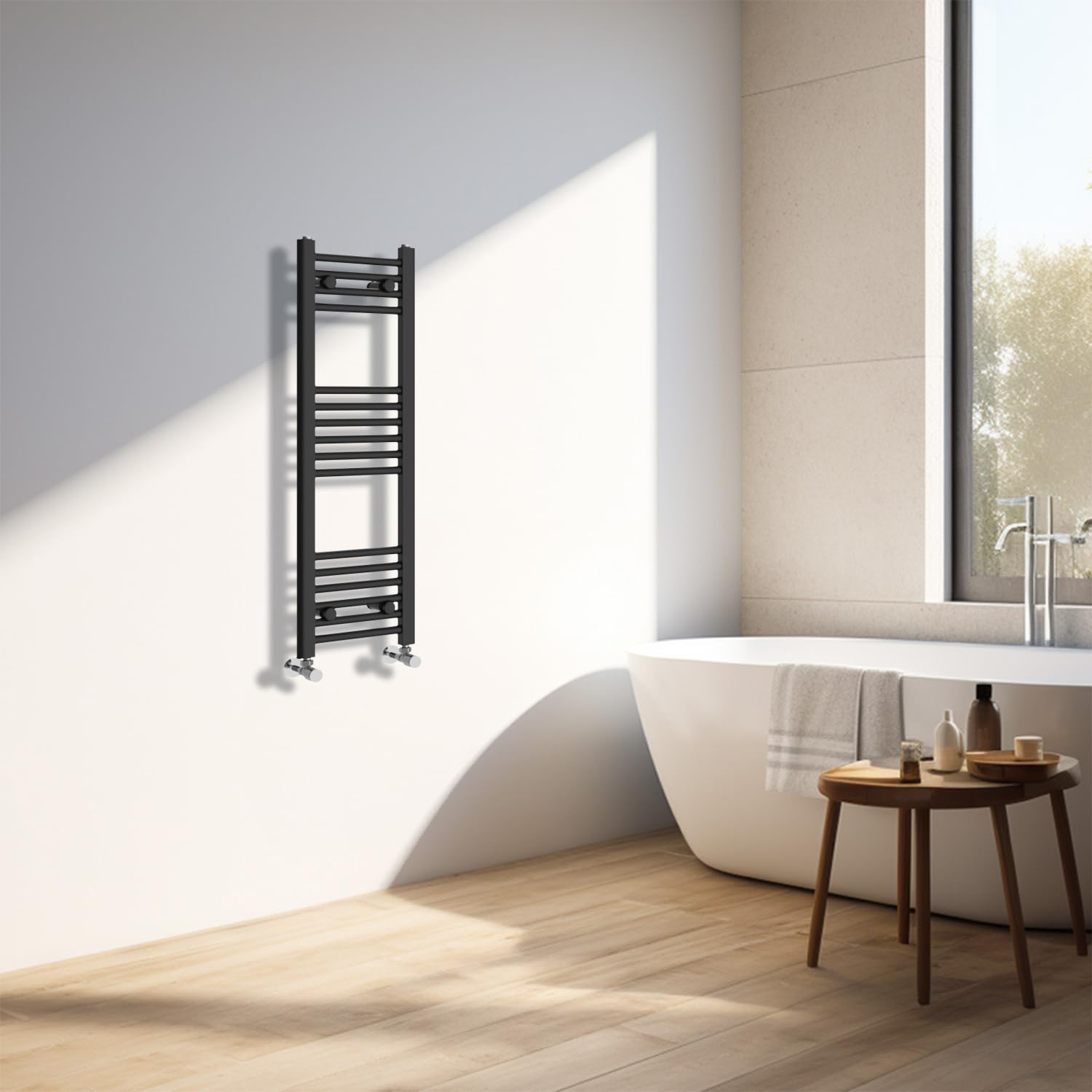 NRG Radiador de baño de diseño recto con toallero, 1000 x 300 mm, color negro