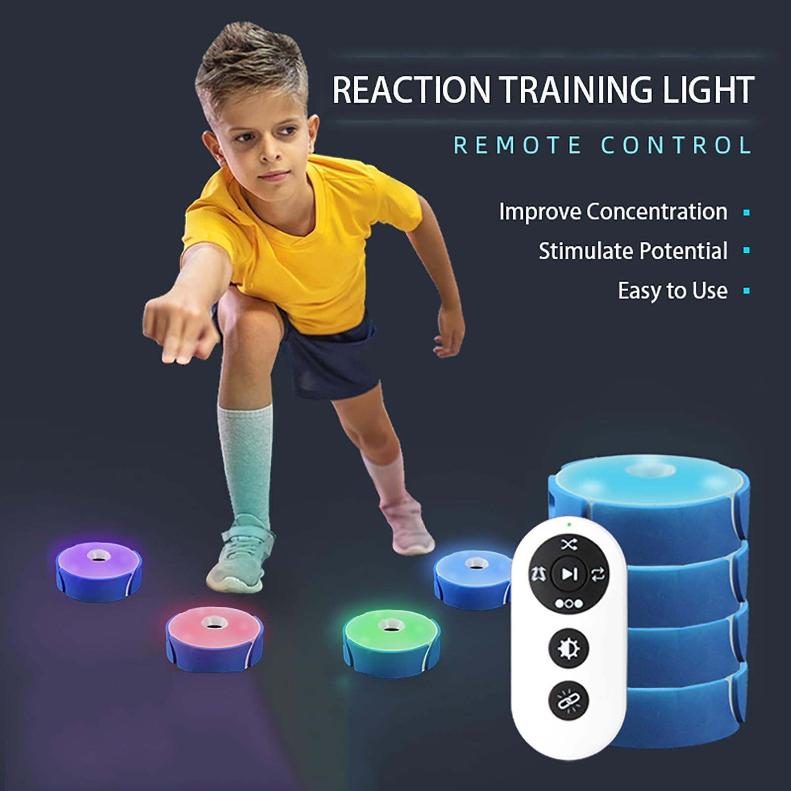 Kit de Entrenamiento de Agilidad con Luces de reacción y Control Remoto para Deportes, Mejora los Tiempos de reacción y la Velocidad para fútbol, ​​Baloncesto y Boxeo