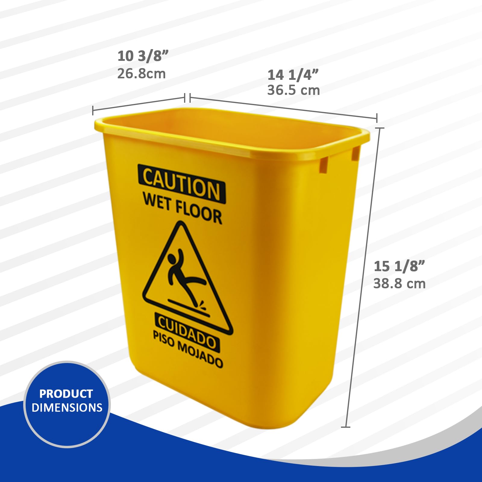 Acrimet Letrero de cubo y piso húmedo, cubo colector de fugas, suelo húmedo de precaución, letrero de seguridad bilingüe en ambos lados en inglés y español, 27 cuartos de galón (plástico) (color