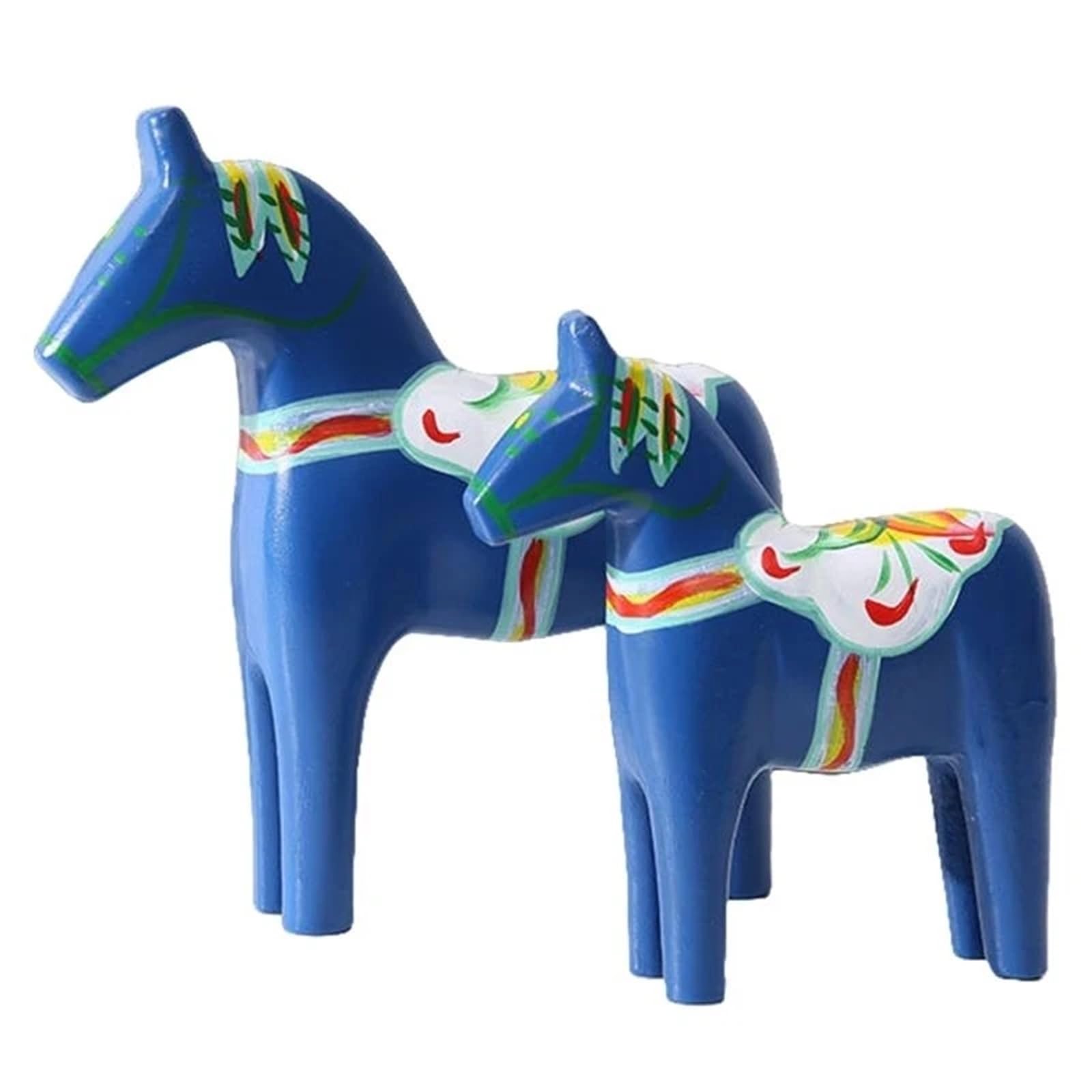 Miunihuooo Set of 2 Painting Wooden Dala Horses Figurines with Intricate Carvings Swedish Horse Statues for Aesthetic Home Display(Blue)