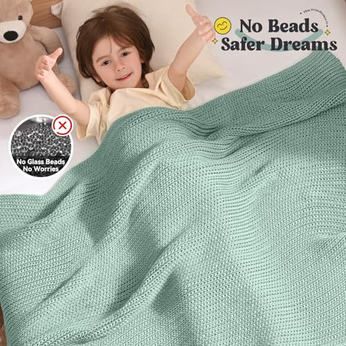 Guohaoi Knitted Weighted Blanket Kids (Haze Green 50"x60" 5lbs) No Beads Cooling Heavy Blanket, Home Decor Breathable Chunky Knit Throw Blanket for All-Season Use