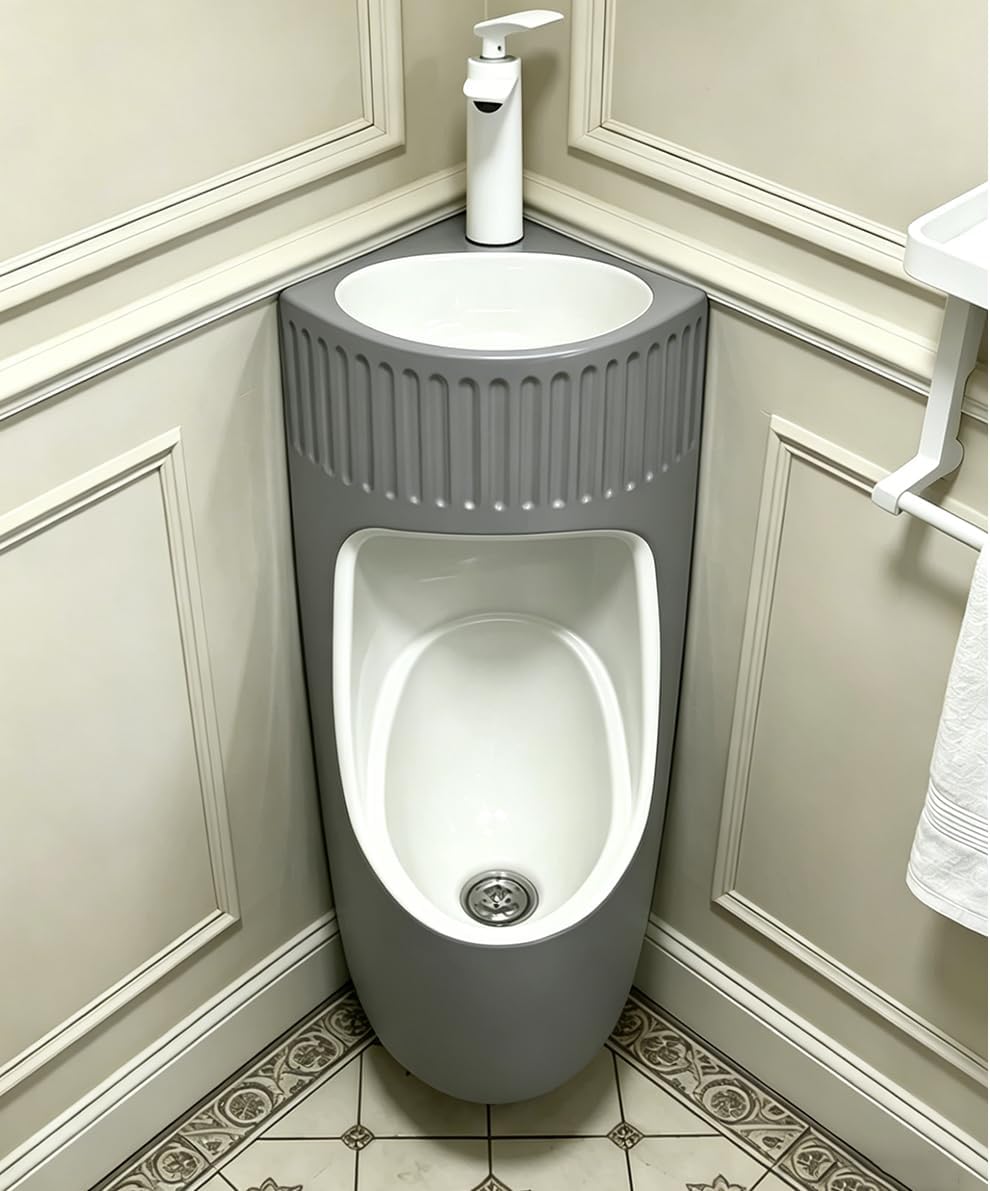 Ceramic Urinal with Faucet, Splash-Resistant Wall Mounted Commercial Urinal, for Men, Home, Garage, Office, Bar Restroom,Beige,33x24x71cm