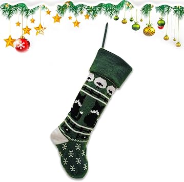 Estivaux Large Christmas Stockings Xmas Fireplace Hanging Stockings Green Knit Stocking Sheep Cat Fish Stockings Gift Holding Bag for Home Christmas Decorations Party Favor Supplies