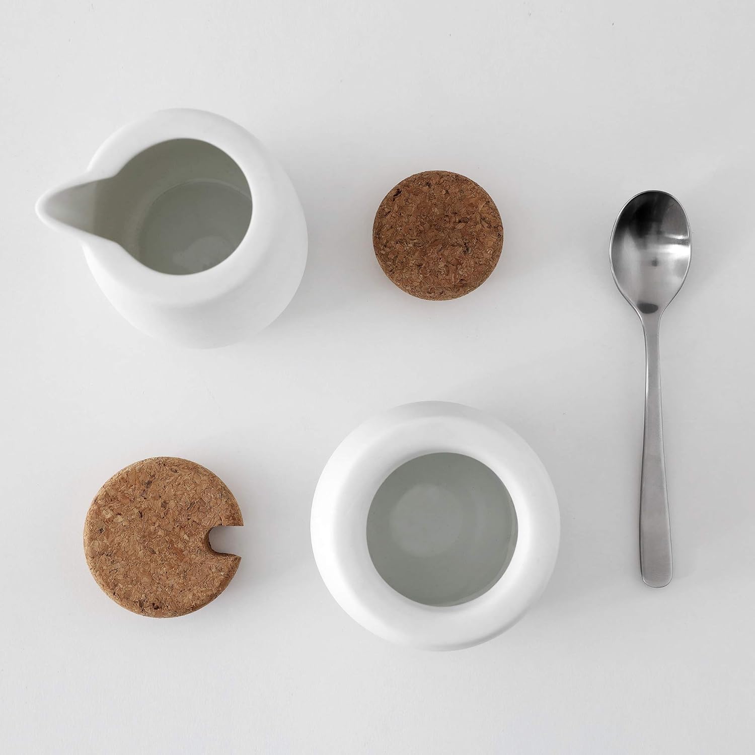 Crema e zucchero latte brocca con cucchiaio, porcellana, modello Nicola, Bianco puro