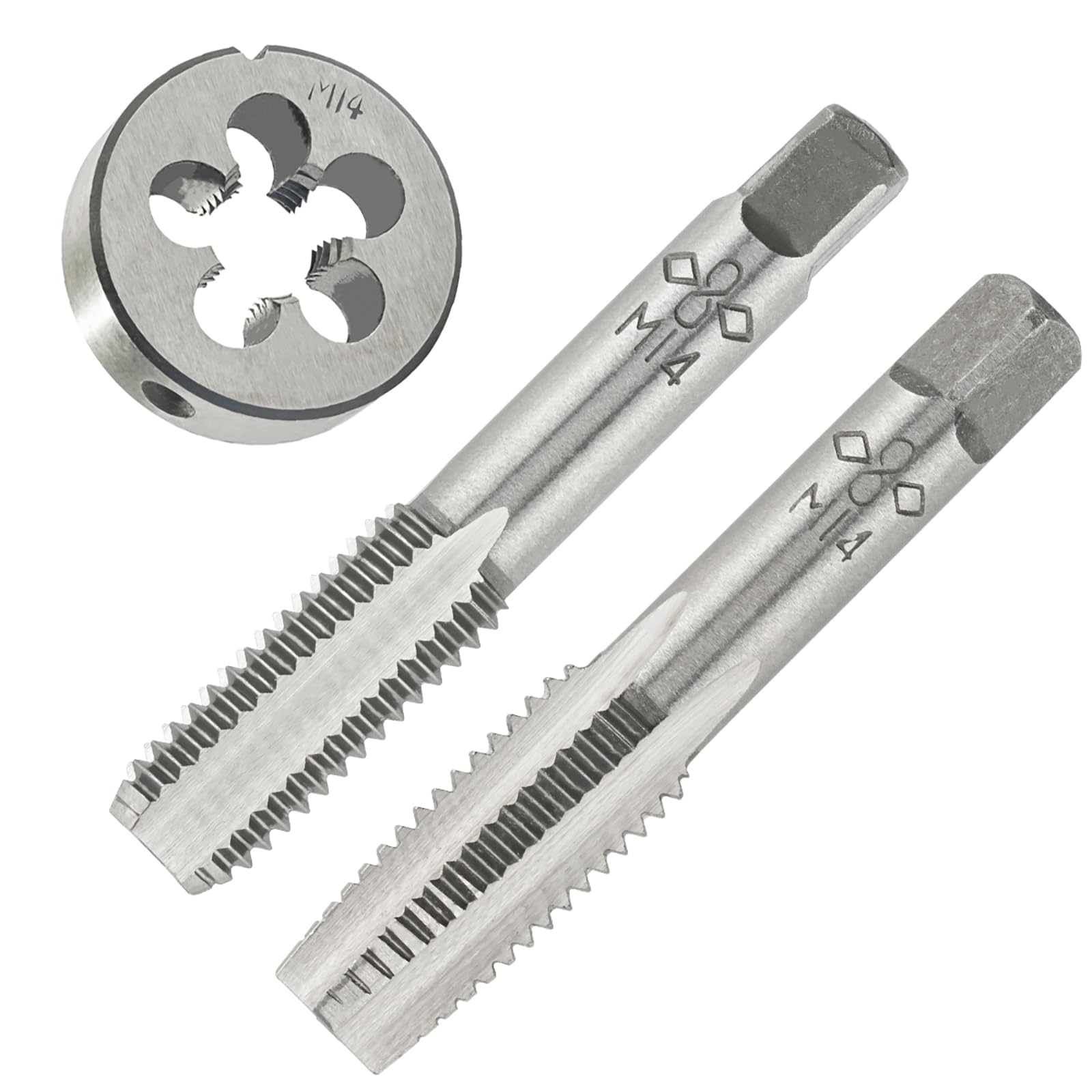 Juego de machos y terrajas manuales M14X2, machos y terrajas de roscado métrico M14X2 mm y terrajas de roscado Redondo para Mano Derecha