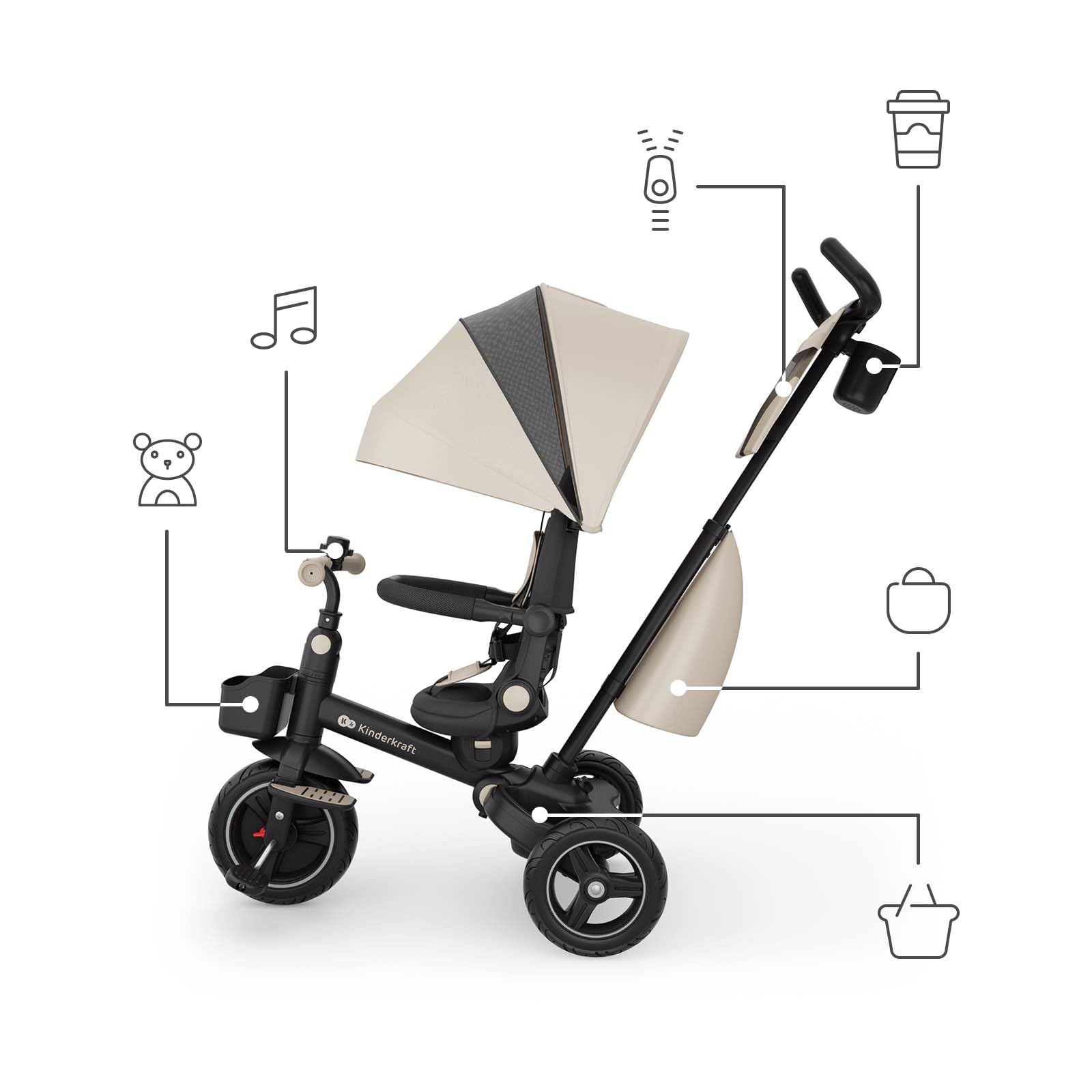 Kinderkraft Spinstep 2 Plus Dreirad-Kinderwagen, Beige