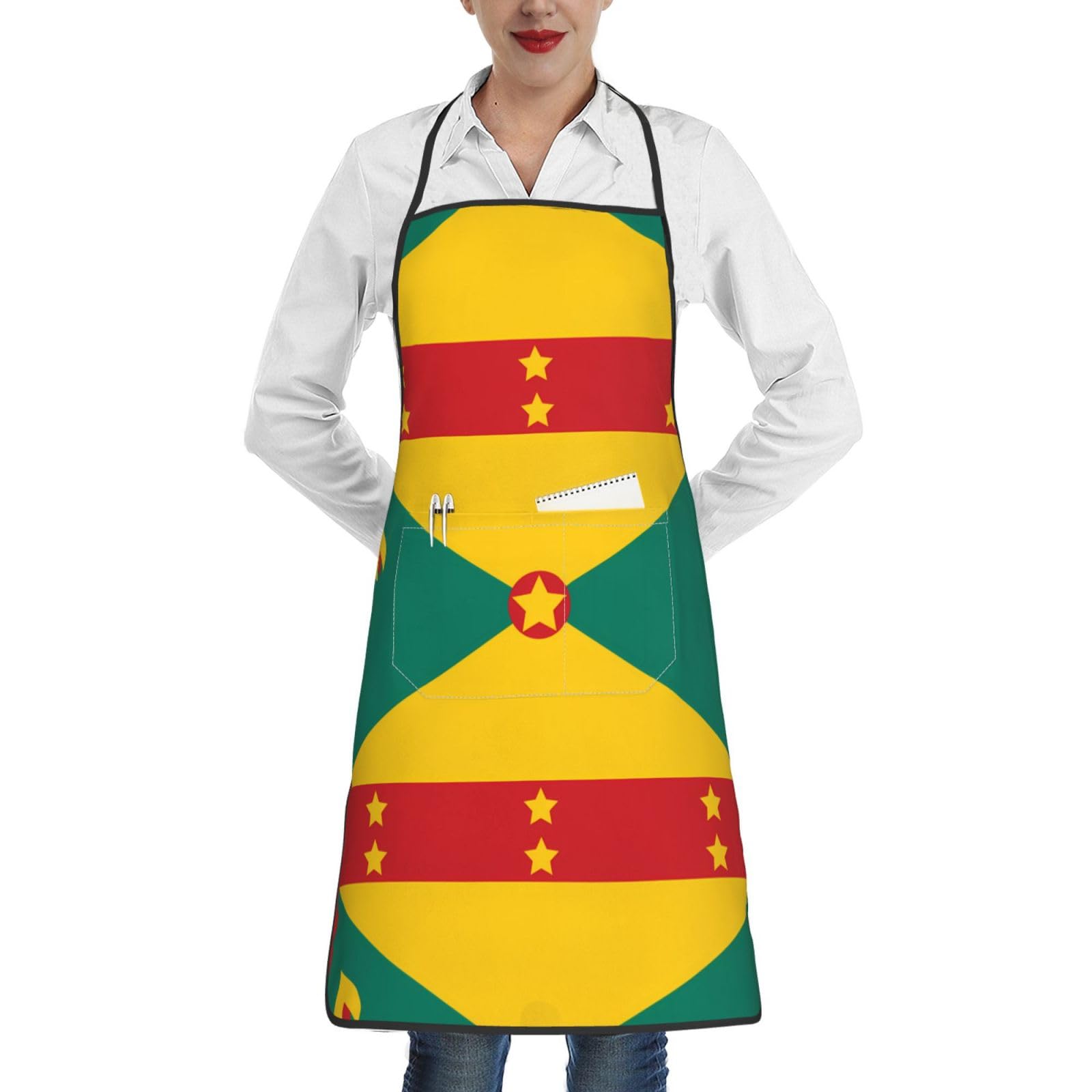 fdgbnm Flag of Grenada Apron.Premium Waterproof with Pocket.100% Polyester,Wrinkle-Free for Kitchen, BBQ, Cafe, Salon.