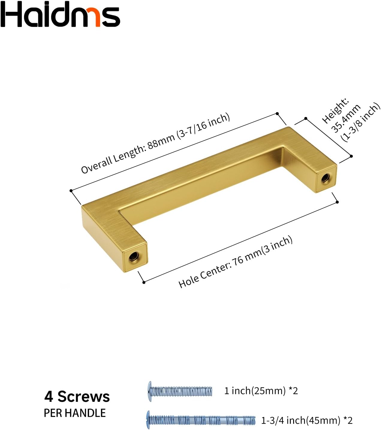 Haidms 30 Pack | 3 Inch Gold Cabinet Handles Brushed Gold Drawer Pulls Stainless Steel Cabinet Hardware Square Bar Modern Cabinet Handles for Kitchen Bathroom Cupboard