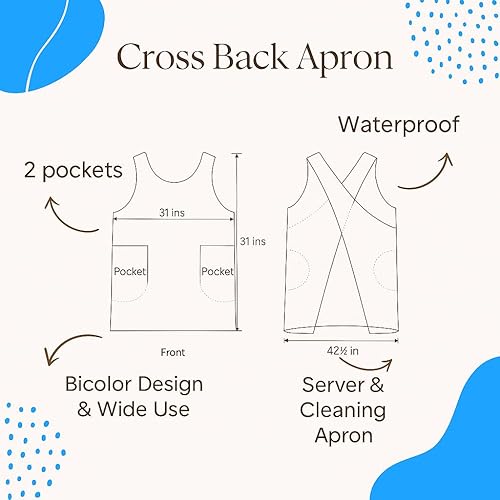 Miniatura 5 de Delantal con espalda cruzada para mujer. Impermeable. Delantales japoneses para mujer con bolsillos. Uniforme de limpieza. Delantal de limpieza
