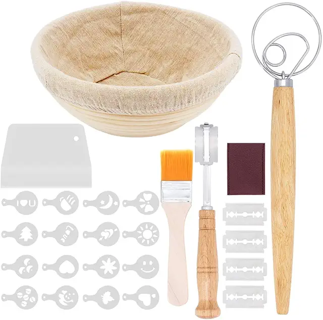 Gearific 9-Inch Round Bread Proof Basket - Natural Rattan Baking Kit for Home Bakers
