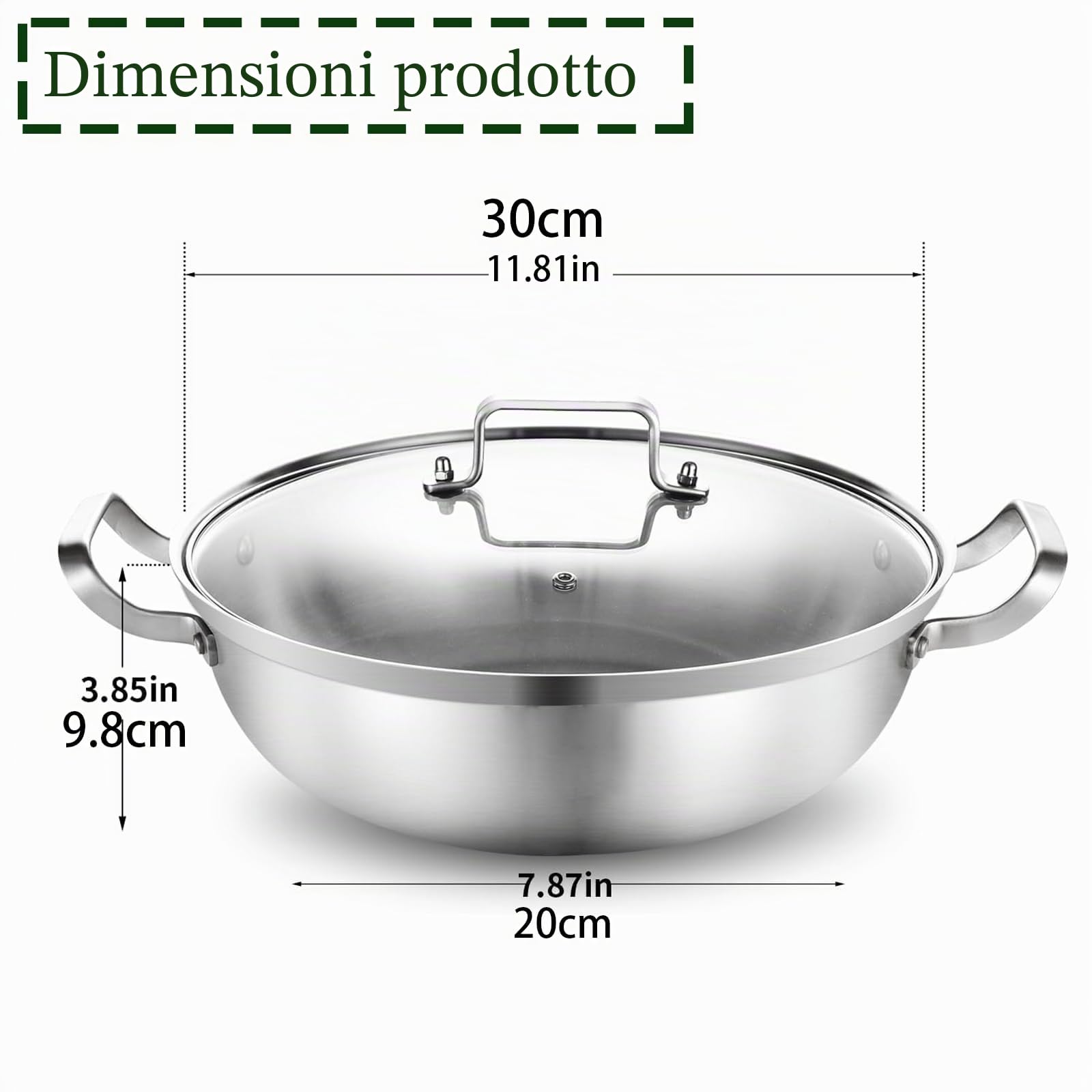 Pentola in acciaio inossidabile 30 cm – Pentola per minestre con coperchio di vetro, adatta a tutte le fonti di cottura