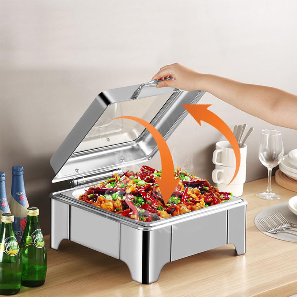 Juego de platos de roce, calentador de wok de acero inoxidable, freidora hidráulica acolchada con sartén de agua y cubierta superior abatible para cenas, fiestas, cocina, bodas, banquetes