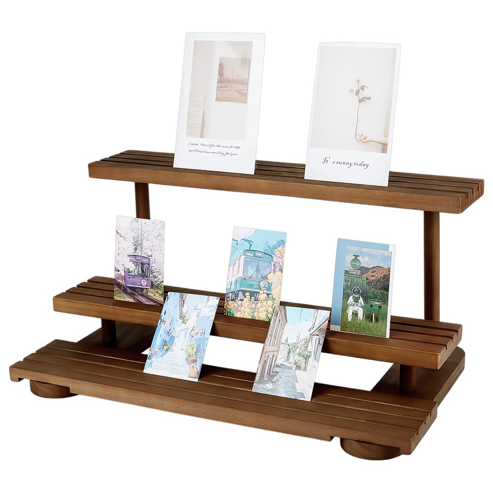 PH PandaHall Wooden Card Display Stand 3-Tier Card Storage Rack Graded Cards Display Shelves Trading Card Holder Removable Jewellery Organizer for Vendor Retail Earrings Showcase Store Retail Selling