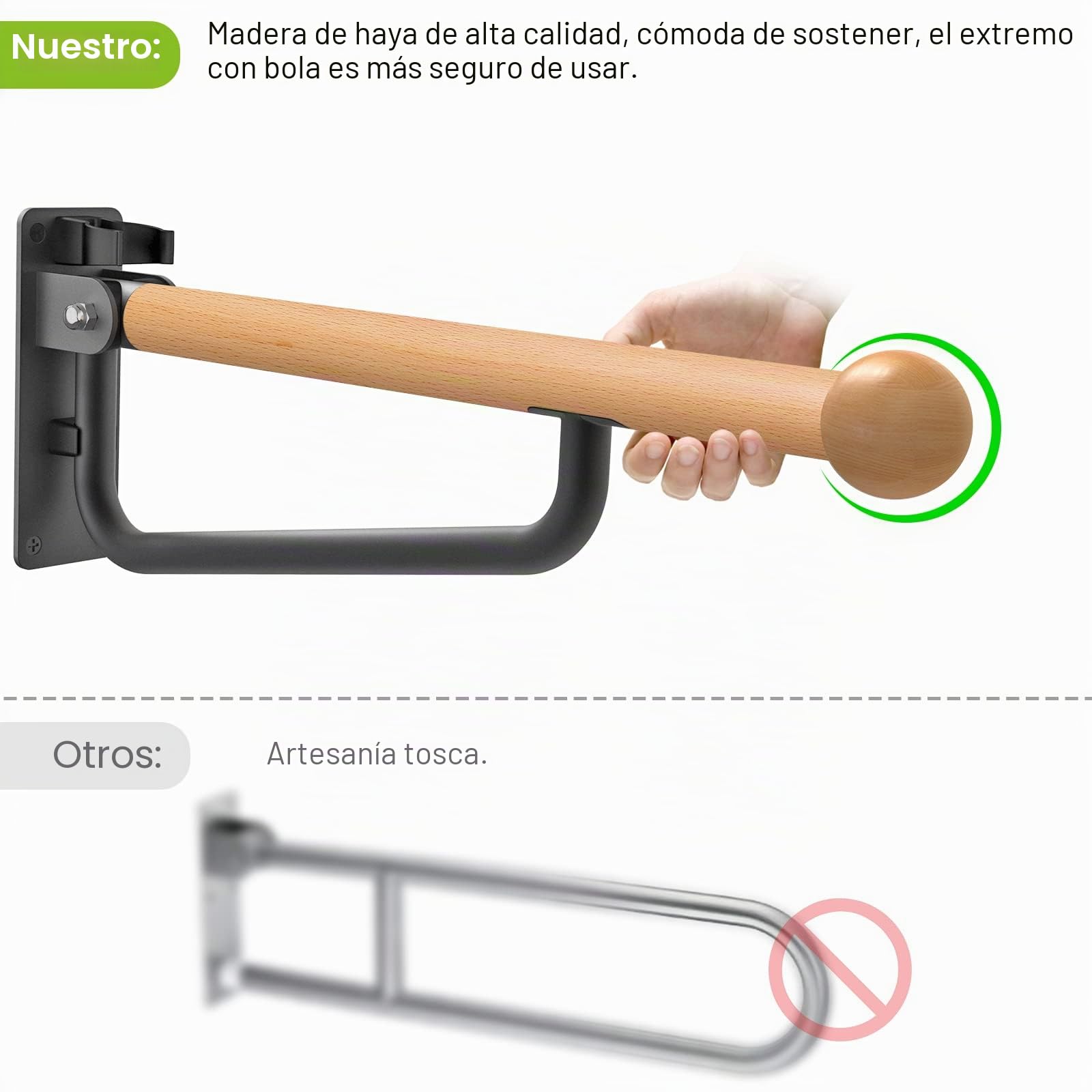 Dolibest Barandilla de Apoyo Plegable para Inodoro de 61cm Pasamanos de Seguridad para Personas Mayores Madera para Montaje en Pared con Brazo Apoyo Abatible para Baño, 1pcs