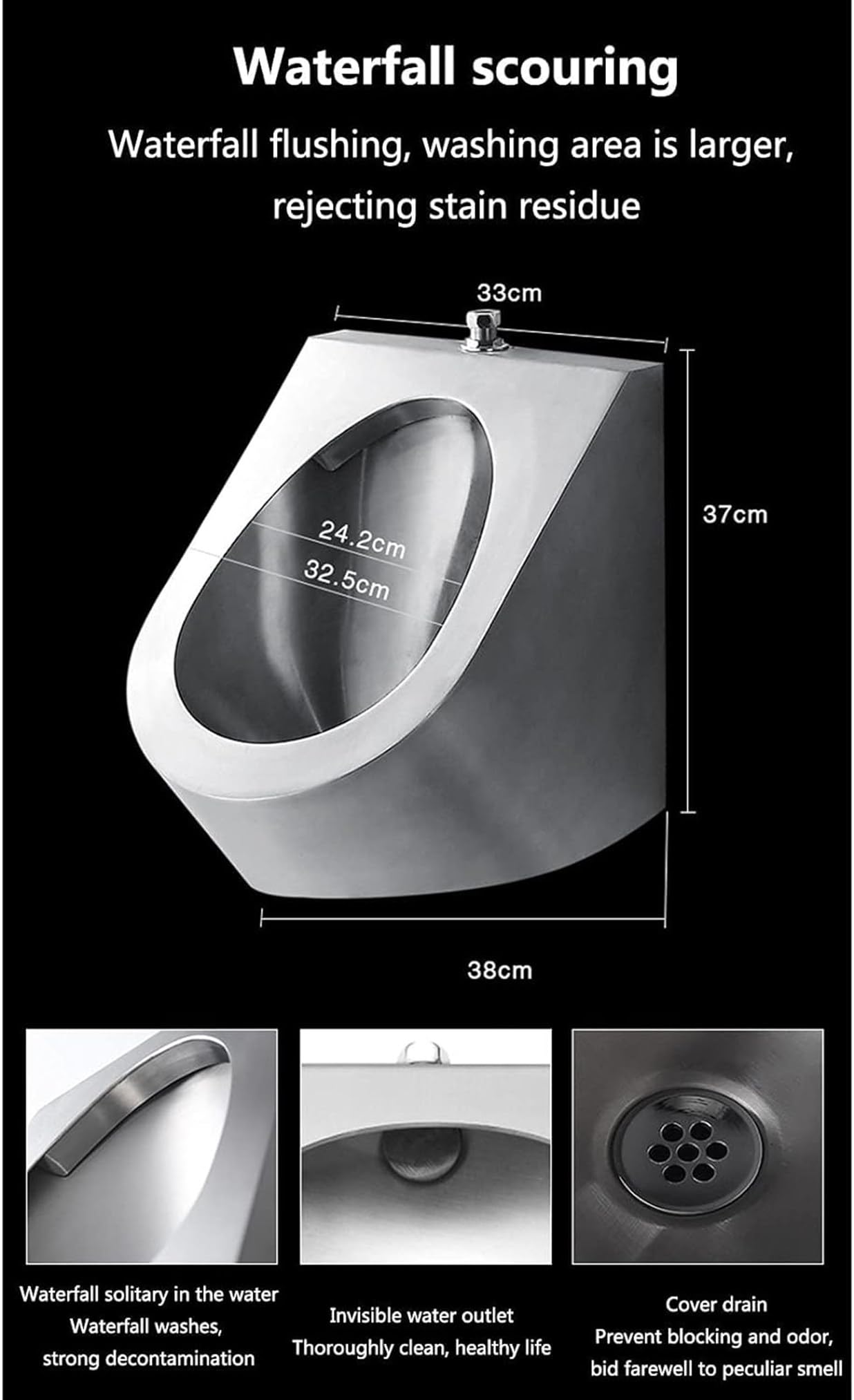 Orinatoio commerciale da uomo, ad alta efficienza, orinatoio per adulti in acciaio inox, a induzione automatica a parete per casa/hotel/bar/Ai,