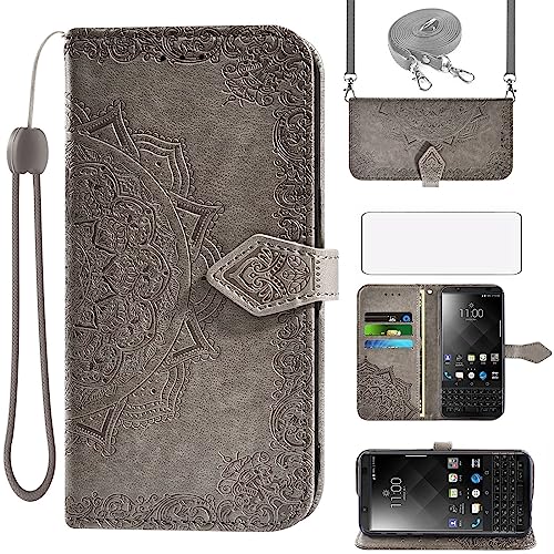 Asuwish Coque pour Blackberry KEYone avec Verre Trempé Protecteur D'écran Rabat Support Cuir Porte Carte Portefeuille Mandala Étui KEY1 Key 1 One Housse...