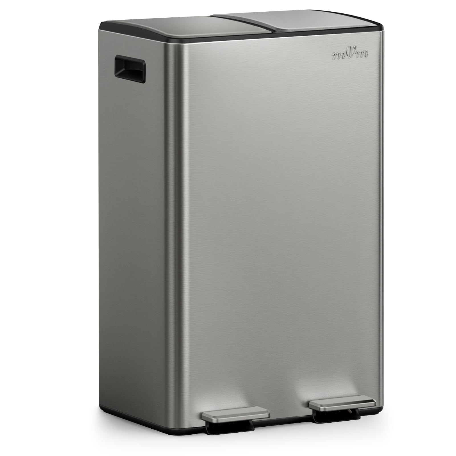 mVm Mülleimer Küche,60 Liter Treteimer,2 x 30 Liter Treteimer, 2 Fächer, Mülltrennsystem, Abfalleimer Küche mit Inneneimer aus Kunststoff,Metall,Klappdeckel, Softclose, Luftdicht