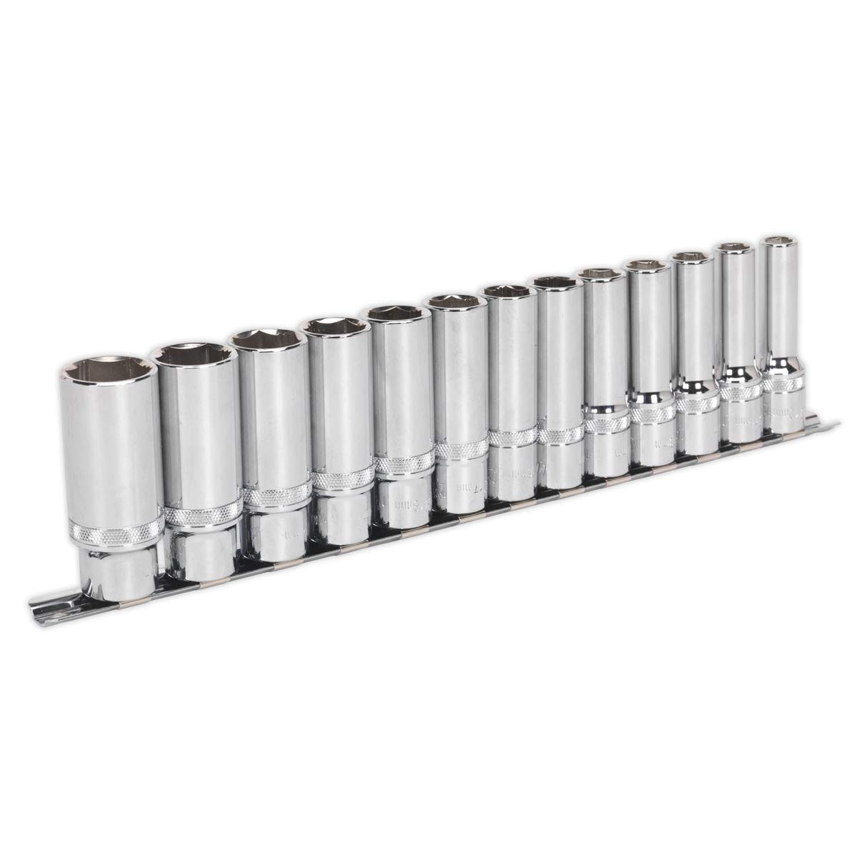 Sealey AK2745 Deep Sockets with Lock-On™ technology 1/2" Dr 10mm - 24mm on Rail