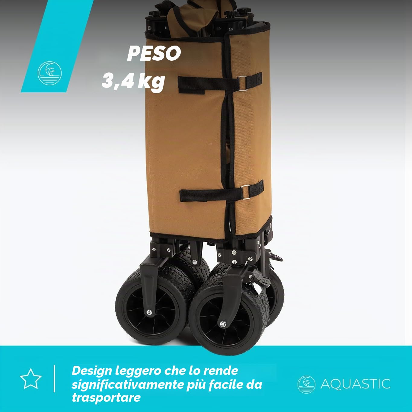 Aquastic - Carrello Pieghevole Caro 90x47x55 cm - Carrello Da Trasporto Resistente Con Grandi Ruote 127L Per Spiaggia Giardino E Campeggio Marrone