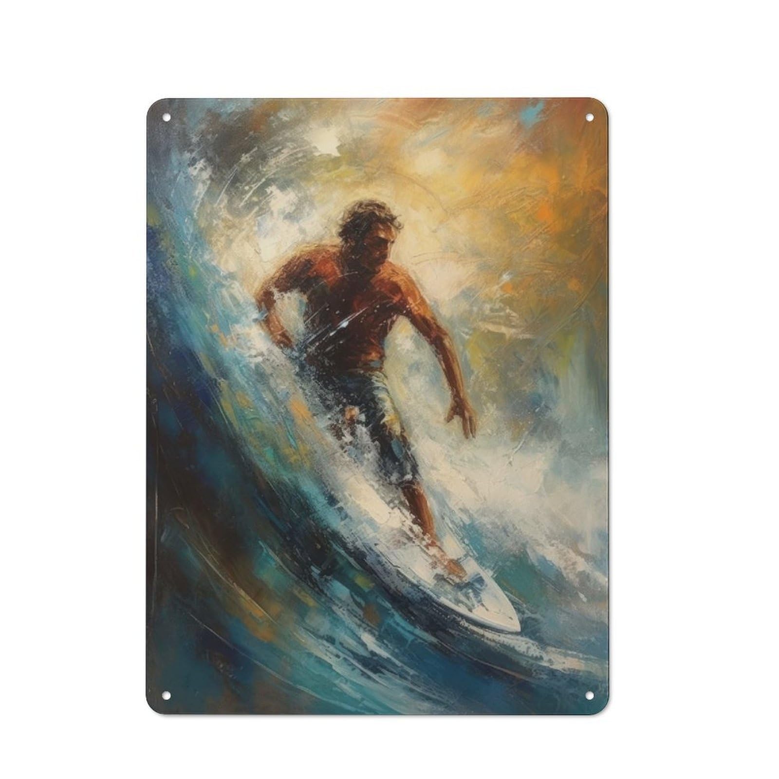 Junmoney Oil Painting Of A Surfer Garage Metal Sign 40X30cm, Retro Workshop Wall Decor For Tool Room, Garage, Studio Or Home Bar