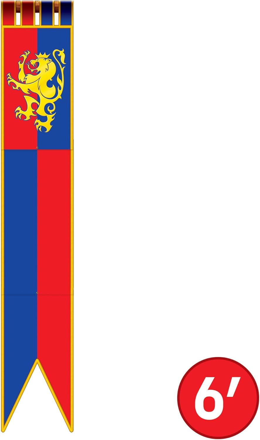 Beistle Jointed Medieval Pull-Down Cutouts – 2 Count Double Sided Castle Banner Decorations with Golden Lion for Renaissance Fairs Knight Parties Jousting Tournaments and Medieval Banquets, 6 Foot