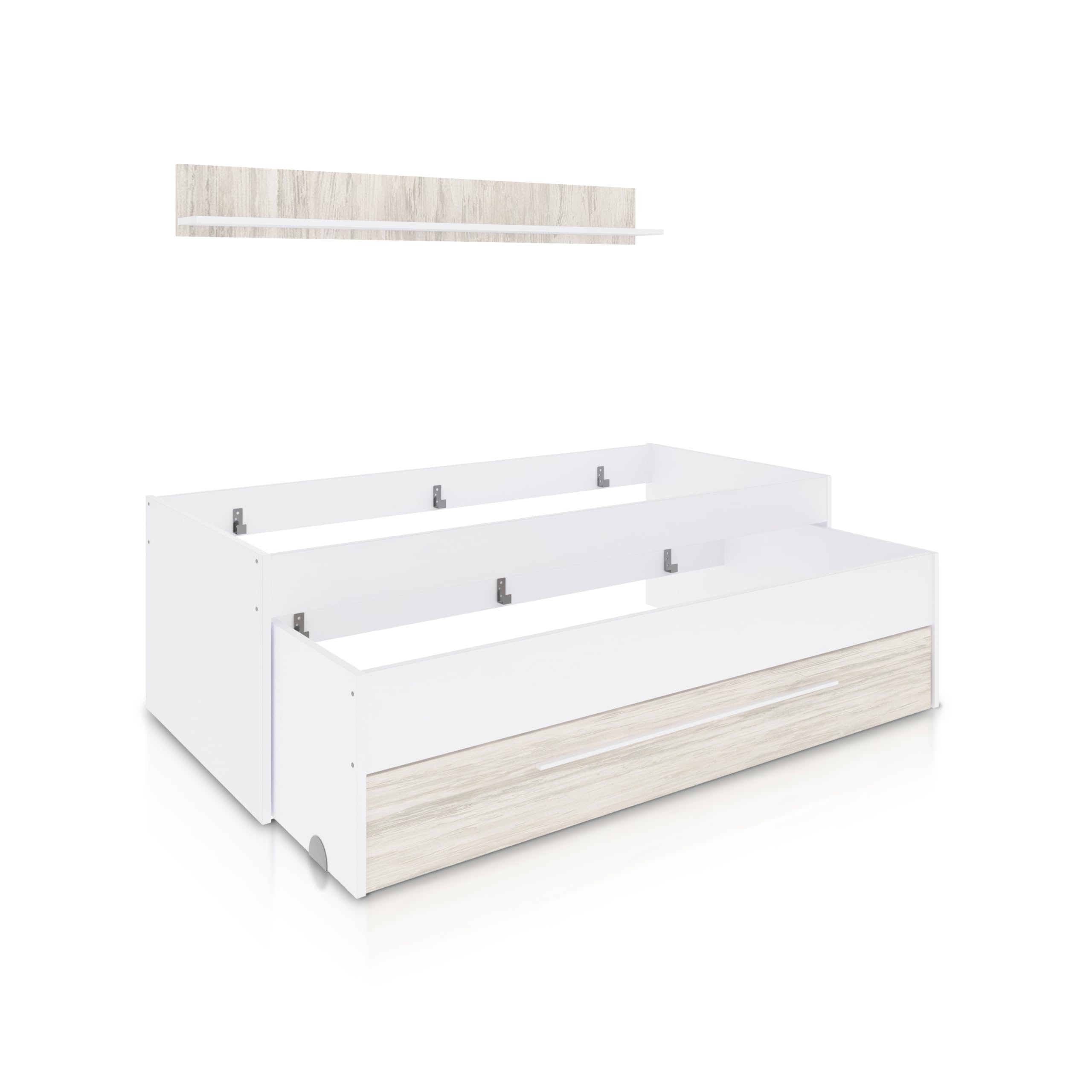 Cama Nido Juvenil 2 Camas Cajon Estante Modelo Nuit Blanco 199x96x65 cm
