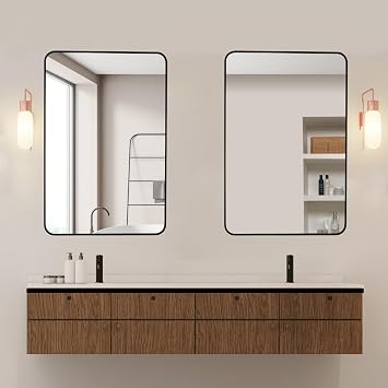 Black Framed Mirrors for Bathroom, 24 x 36 Inch Rectangle Wall Mirror Matte Black Farmhouse Bathroom Vanity Mirror with Seamless Metal Frame 2 Pack, HD Tempered GlassHorizontal/Vertical