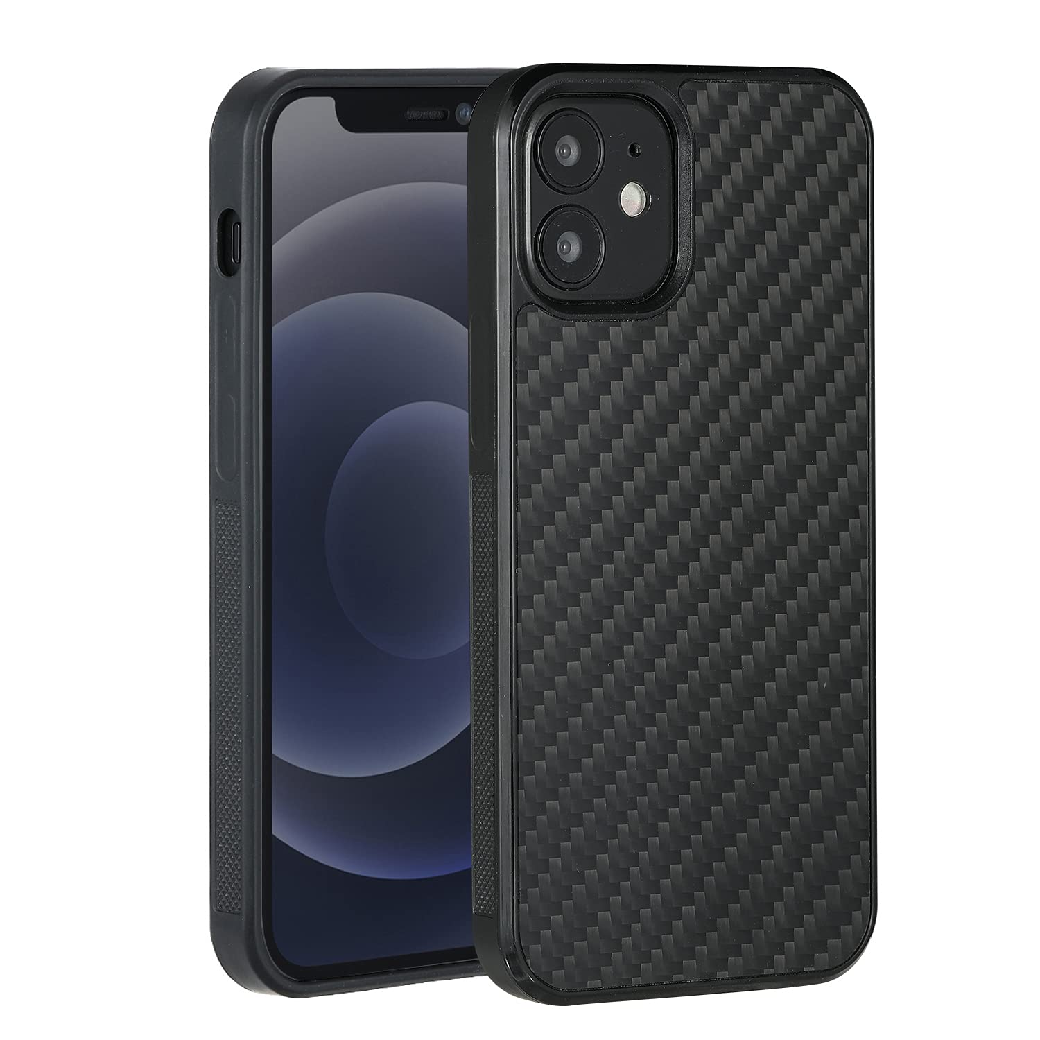 molzar Grip Series for iPhone 12 Mini Case with Real Weave Carbon Fiber, Built-in Metal Plate for Magnetic Mount, Works with Qi-Certified Chargers, Glossy Black/Weave