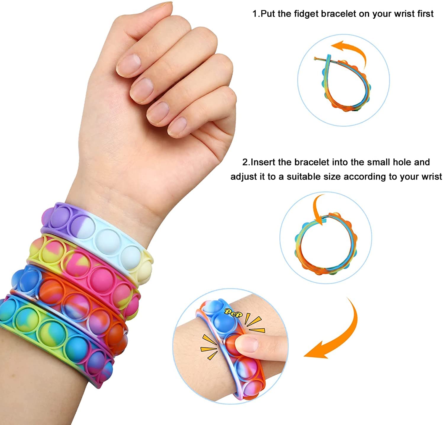 (Pack of 6) Pop It Band, Kids Bracelet Fidget Toys,Pop it Band Bracelet, Wearable Sensory Bracelets for Autism Special Toy for Kids and Adults - Image 5 thumbnail