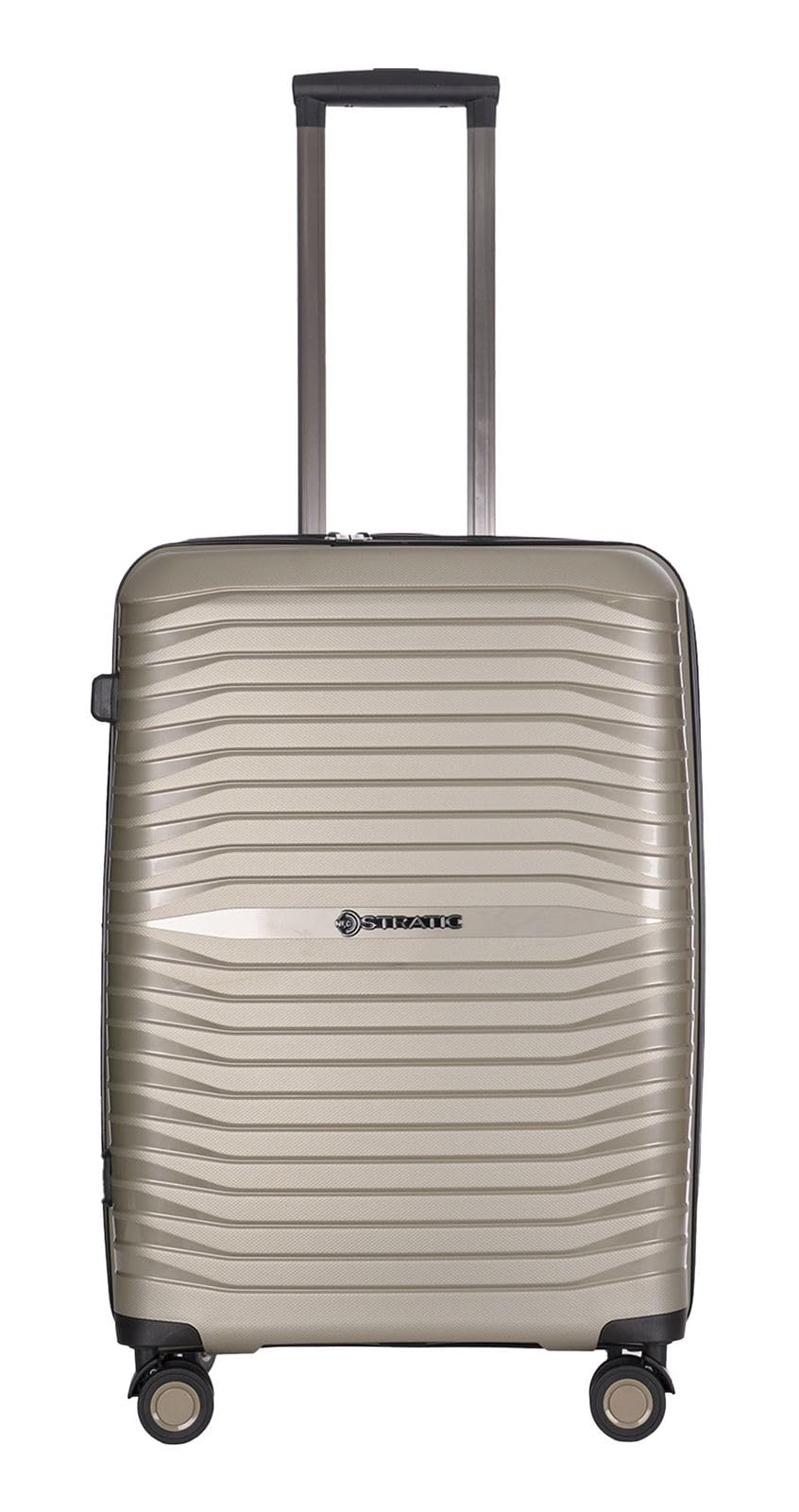 Stratic Bright+ Hartschalen-Koffer Trolley Koffer mittelgroß Reisekoffer, wasserabweisend, 4 Rollen, erweiterbar, TSA-Schloss (Größe M, Champagne)
