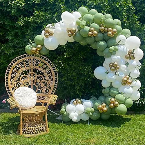 159 Pcs Vert Sauge Guirlande de Ballons Kit Arche de Ballons Rétro Vert et Blanc avec Ballons en Latex Métallique Doré pour Anniversaire Mariage Fête Tropicale Graduation Fête Décoration