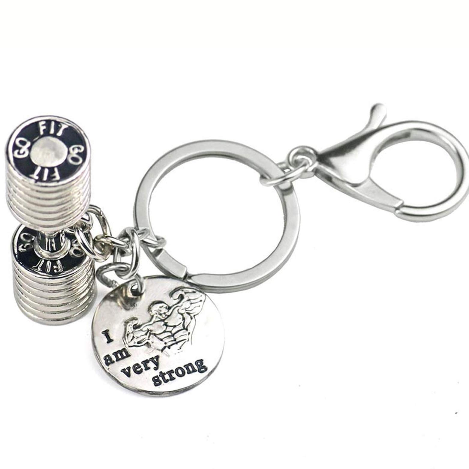 Seraphis Silver Strongman Bodybuilder Biceps Pose Keychain Gym Dumbbell Keyring Gift