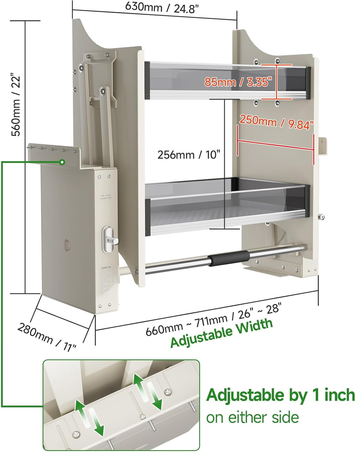 22-35.8 Inch Pull Down Shelf for Kitchen Upper Cabinet, 2-Tier Pull Down Cabinet Organizer, 26-28 Inch Width